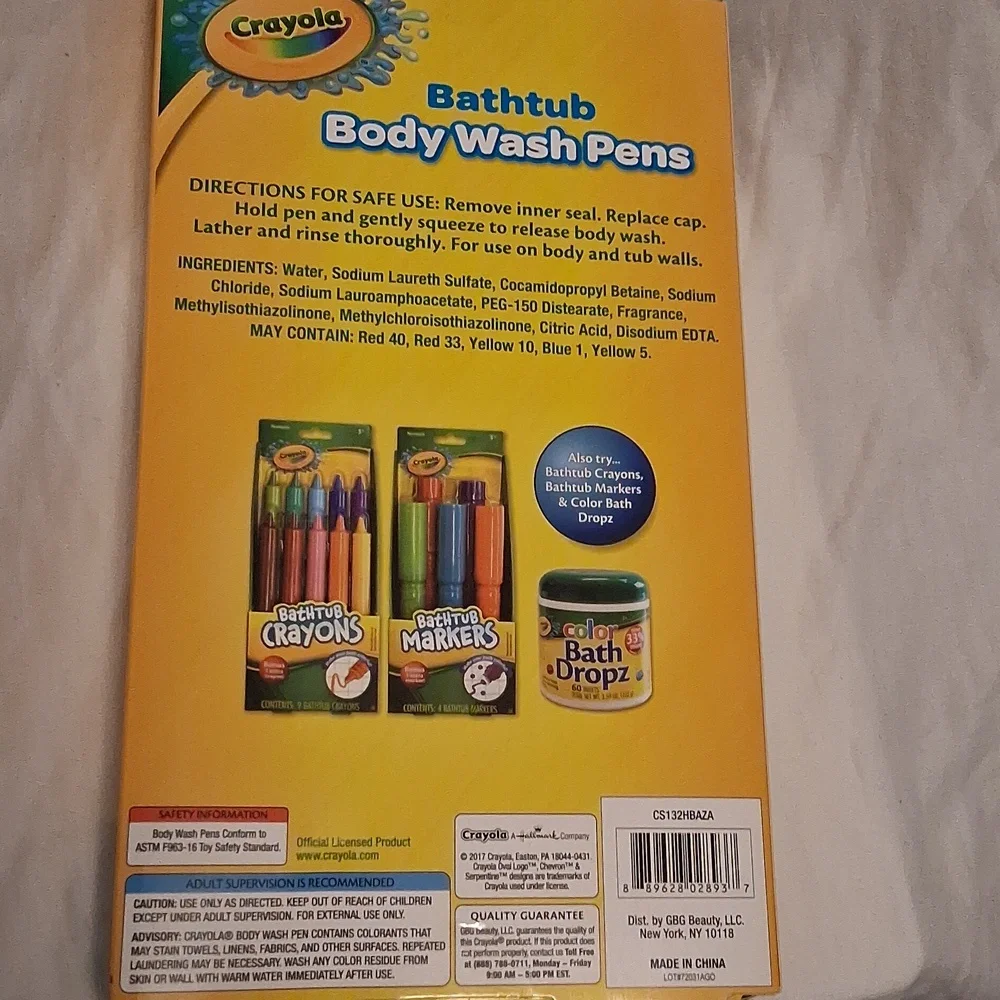 Crayola New Bathtub Time Body Wash Pens, Wash Cloth- 5 Fruity Colors & Scents